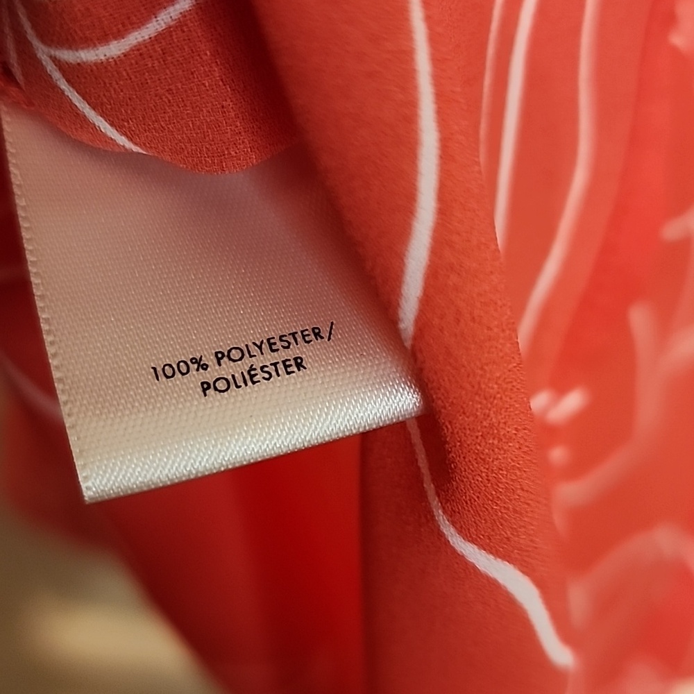 Ann Taylor Coral Red Floral Long-Sleeve Blouse Feminine Graceful Classy Rich - Picture 5 of 8
